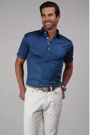 Semi-Spread Collar Polo Blue Polka Dot