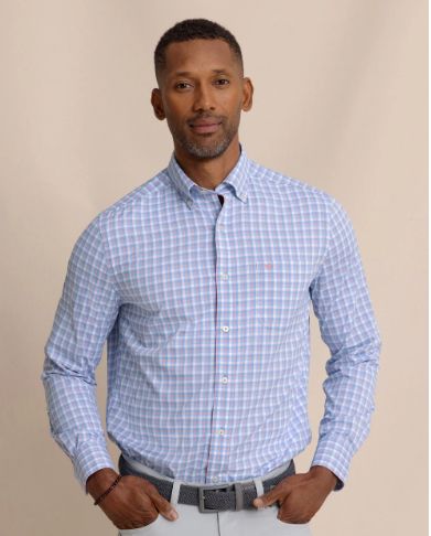 Southern Tide Sunset Harbor brrr°® Intercoastal Sport Shirt in Sunkist Coral