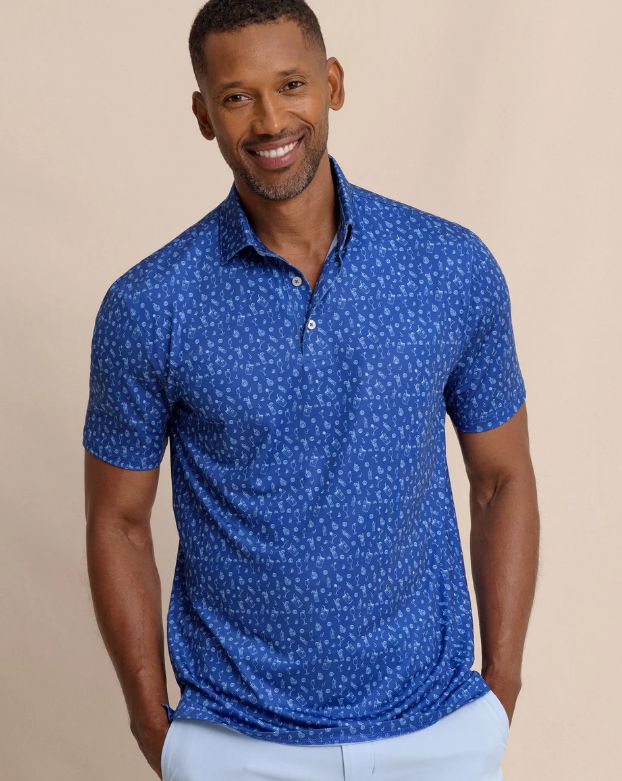 Southern Tide Driver Pour Decisions Printed Polo in Surf Blue