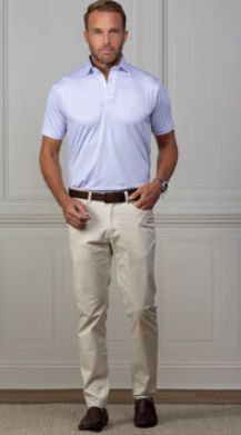 Featherweight Flex Polo in Camden White with Blue Stripe
