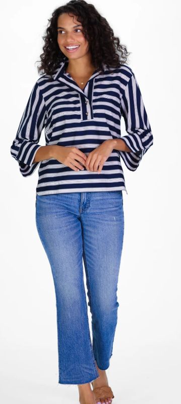 Toni Top in Bold Navy &amp; Tan Stripe
