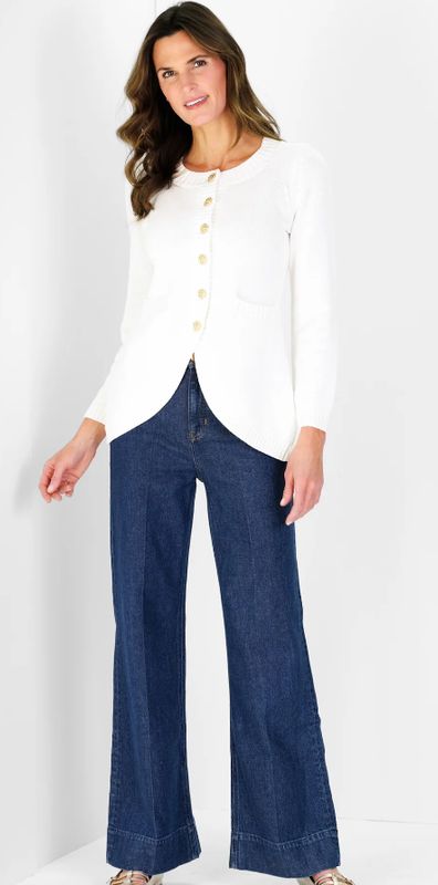 Heirloom Cotton Jewel Neck Cardigan in Ivory