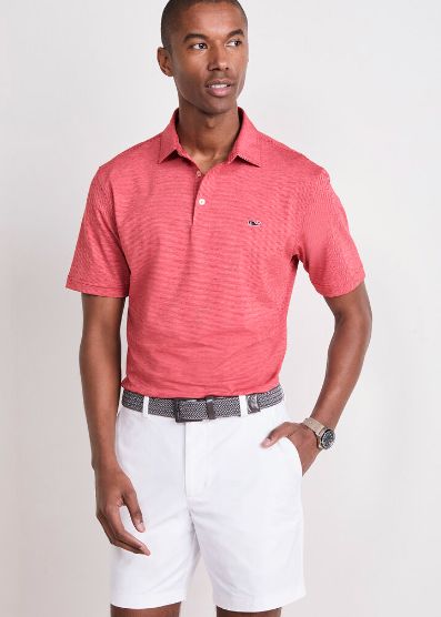 Vineyard Vines Performance St. Jean Stripe Sankaty Polo in Lighthouse Red