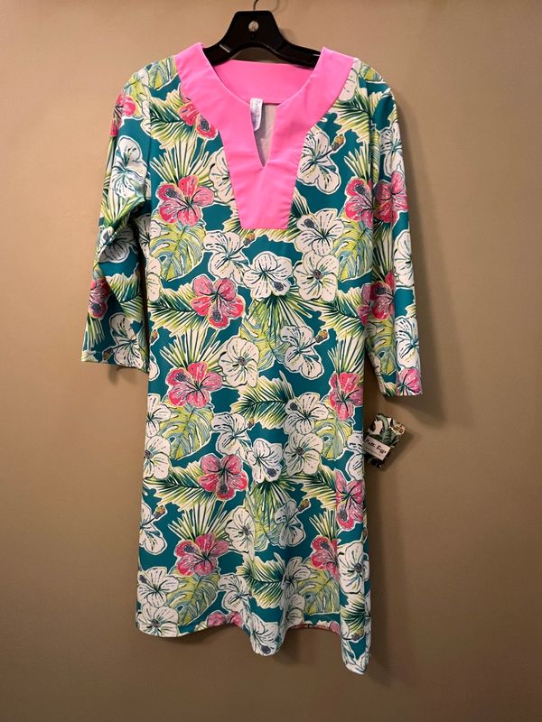 Claudine Dress with Pink Collar