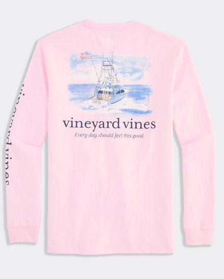Vineyard Vines Painted Sportfisher Scenic Long-Sleeve Pocket Tee in Pink Drink