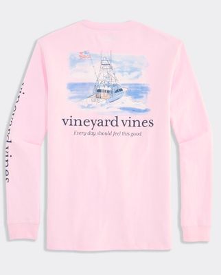 Vineyard Vines Painted Sportfisher Scenic Long-Sleeve Pocket Tee in Pink Drink