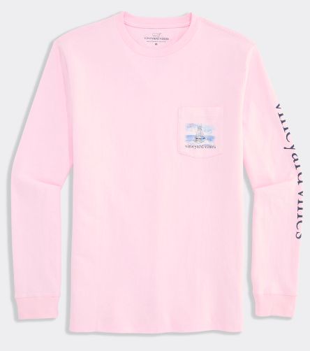 Vineyard Vines Painted Sportfisher Scenic Long-Sleeve Pocket Tee in Pink Drink