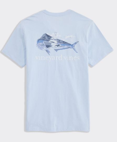 Vineyard Vines Sportfisher Mahi Scenic Short-Sleeve Pocket Tee in Ice Water
