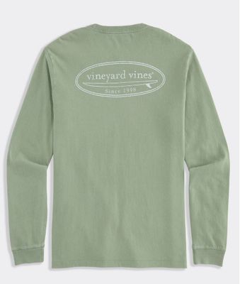 Vineyard Vines Drift-Dye Surf Logo Long-Sleeve Pocket Tee in Dune Grass