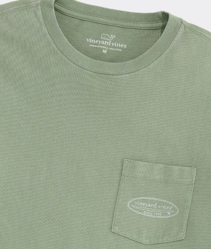 Vineyard Vines Drift-Dye Surf Logo Long-Sleeve Pocket Tee in Dune Grass