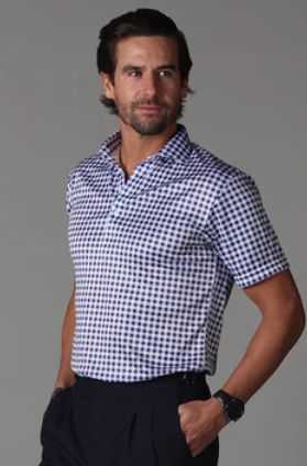 Collars &amp; Co. Relaxed Semi-Spread Collar Polo Navy Gingham