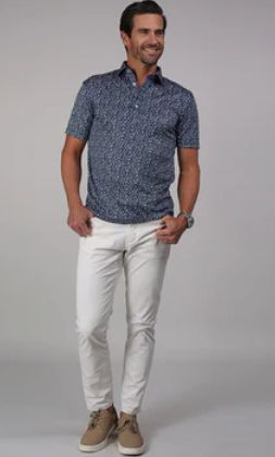 Collars &amp; Co. Semi-Spread Collar Polo in Navy Floral