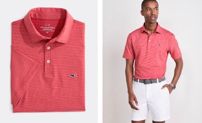 Vineyard Vines St. Jean Stripe Sankaty Polo In Lighthouse Red