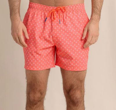 Southern Tide Floatin' Along Swim Trunk in Sunset Coral/Sailboat Pattern