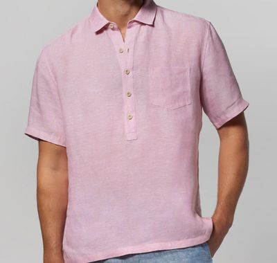 Tori Richard Kona Half Placket in Pink Linen