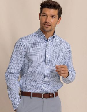 Southern Tide Charleston Plaid Sport Shirt in Ocean Channel