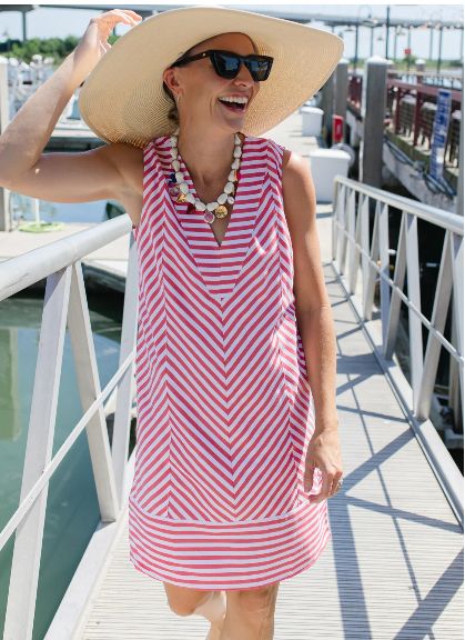 Duffield Lane Cove Dress in Red Stripe