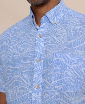 Southern Tide Rolling Waves Linen Rayon Short Sleeve Sport Shirt in Cerulean
