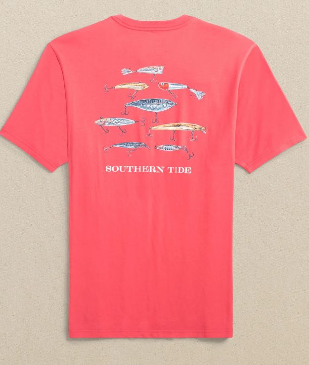 Saltwater Lures Short Sleeve T-Shirt in Sunkist Coral