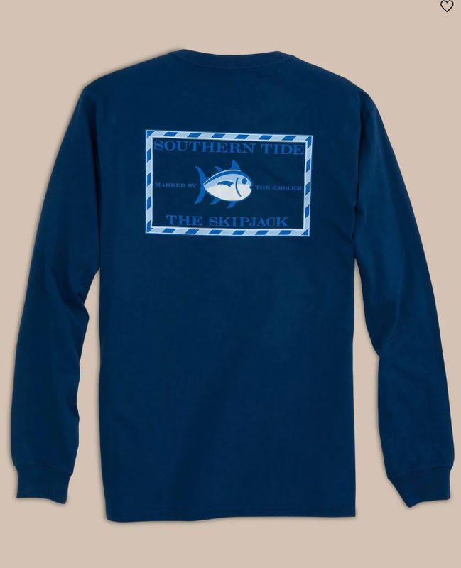 Southern Tide Long Sleeve Original Skipjack T-shirt in Yacht Blue