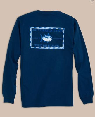 Southern Tide Long Sleeve Original Skipjack T-shirt in Yacht Blue