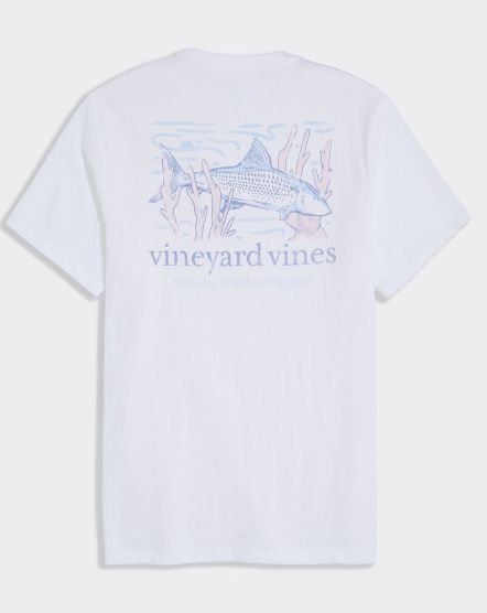 Vineyard Vines Bonefish Coral Short-Sleeve Pocket Tee in White