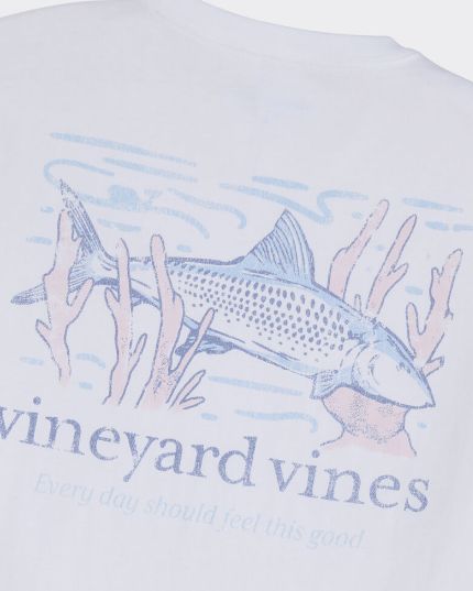 Vineyard Vines Bonefish Coral Short-Sleeve Pocket Tee in White