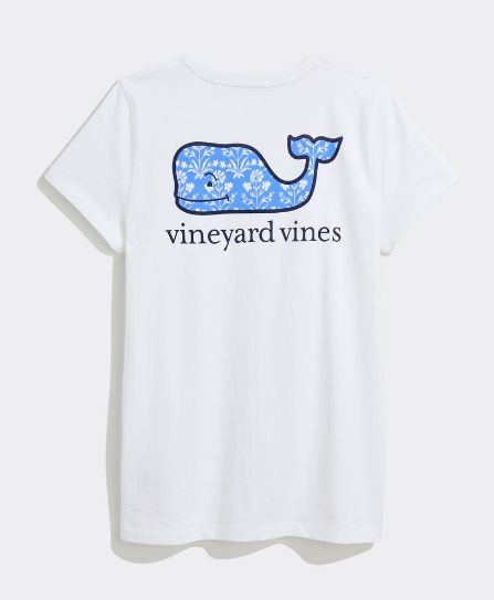 Vineyard Vines Women's Isla Floral Whale Short-Sleeve Pocket Tee in White Cap
