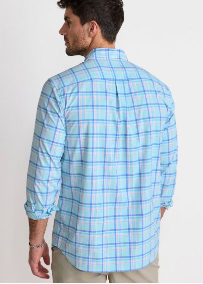 Vineyard Vines Performance Coconut Key Plaid Featherweight Shirt in Sea Splash