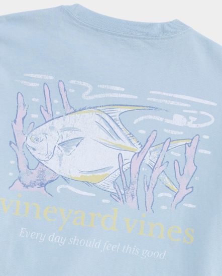 Vineyard Vines Coral Permit Short-Sleeve Pocket Tee in Del Mar Blue