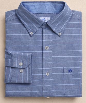 Southern Tide Stringline Charleston Oxford Stripe Sport Shirt in Nautical Blue