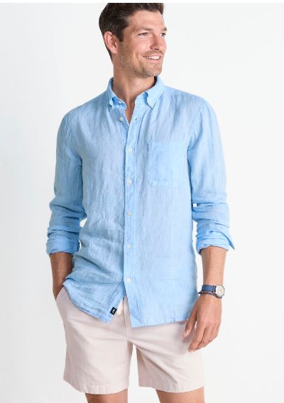 Vineyard Vines Surfside Solid Linen Shirt in Jake Blue