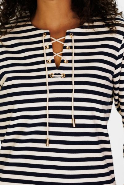 Duffield Lane French Terry Teddy Dress in Navy and White Stripe