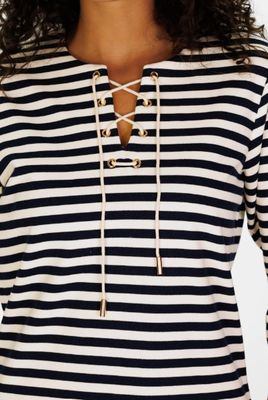 Duffield Lane French Terry Teddy Dress in Navy and White Stripe