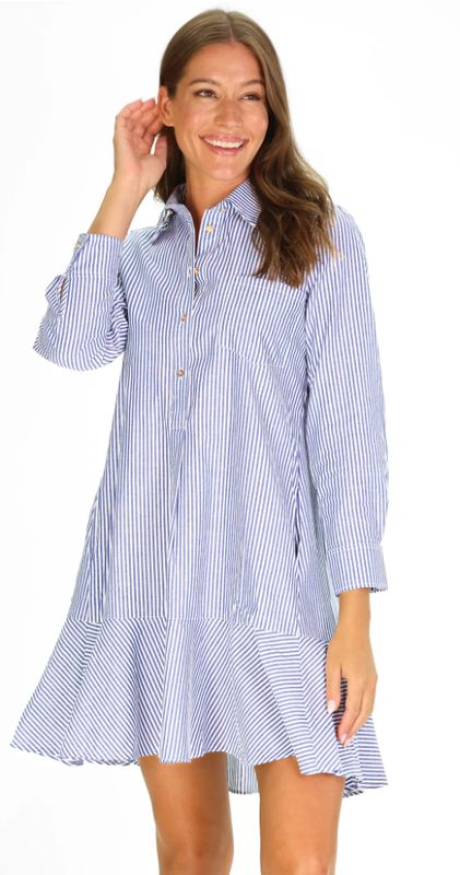 Duffield Lane Seersucker Iris Dress in Navy and White Stripe