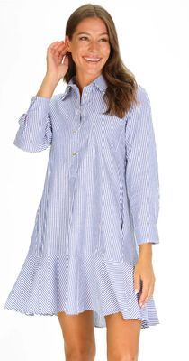 Duffield Lane Seersucker Iris Dress in Navy and White Stripe