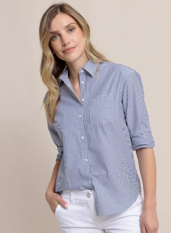 Southern Tide Katherine Stripe Shirt in Dress Blue