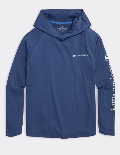 Vineyard Vines Performance Whale Dot Long-Sleeve Harbor Hoodie Tee in Moonshine