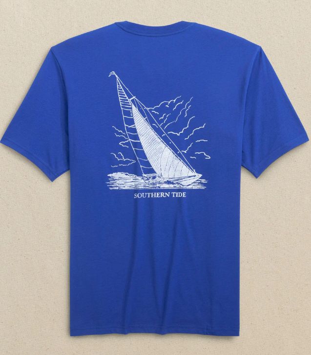 Southern Tide Sailboat Short Sleeve T-Shirt in Surf Blue