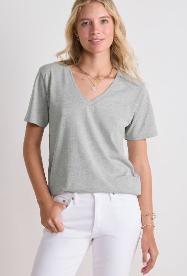 Vineyard Vines Supima® Cotton V-Neck Tee in Heather Grey