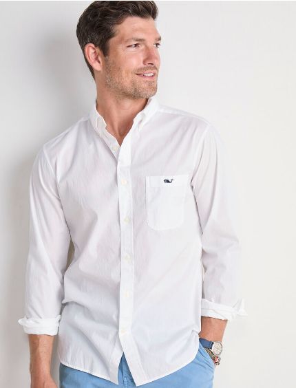 Vineyard Vines Shoreline Solid Perfect Wash Poplin Shirt in White