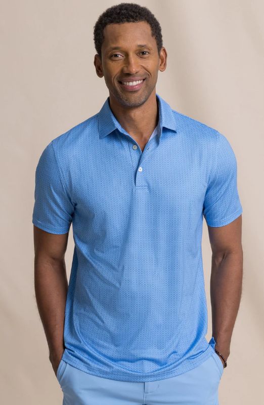 Southern Tide Driver Seaside Geo Printed Polo in Blue Stream