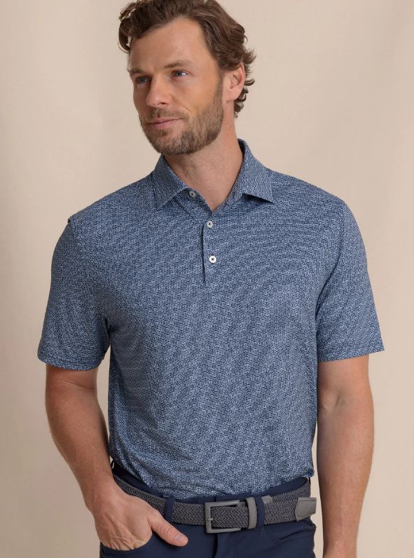 Southern Tide Driver ST Geo Printed Polo in Dress Blue