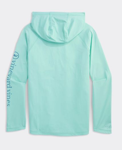 Vineyard Vines Performance Whale Dot Long-Sleeve Harbor Hoodie Tee in Crystal Blue