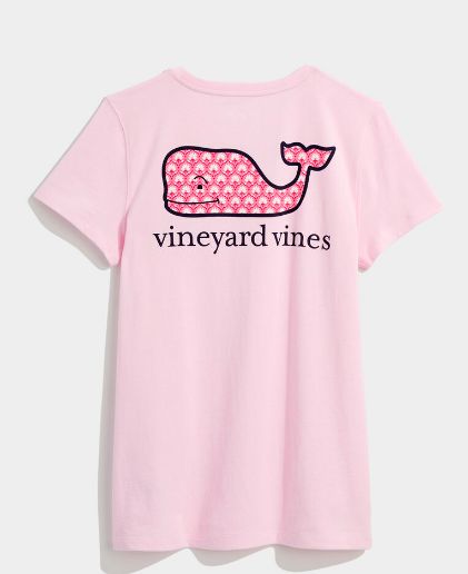 Vineyard Vines Women's Gia Block Print Whale Short-Sleeve Pocket Tee in Pink Drink