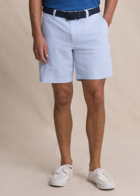 Southern Tide Coral Vista Seersucker 8" Coastal Breeze® Performance Short in Ocean Channel