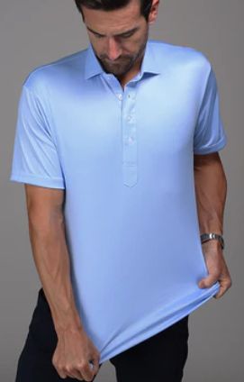 Collars &amp; Co. Semi-Spread Collar Polo in Light Blue Herringbone