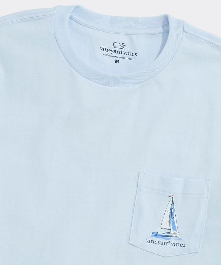 Vineyard Vines Sunset Regatta Scene Short-Sleeved Pocket Tee in Rocks Blue