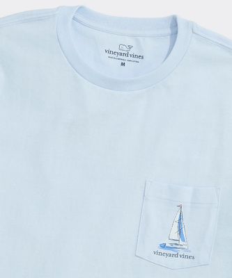 Vineyard Vines Sunset Regatta Scene Short-Sleeved Pocket Tee in Rocks Blue