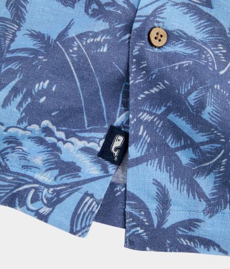 Vineyard Vines Reel &amp; Ride Seabreeze Linen Blend Short Sleeve Cabana Shirt